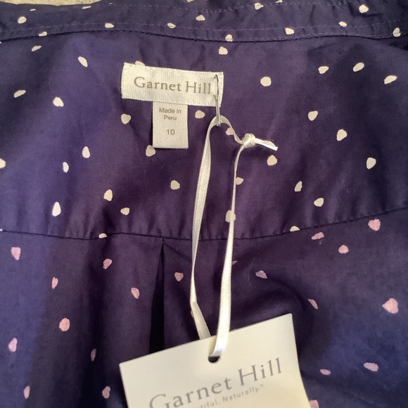 Garnet Hill Navy Polka Dot Shirt NWT Size 10 - Picture 4 of 5